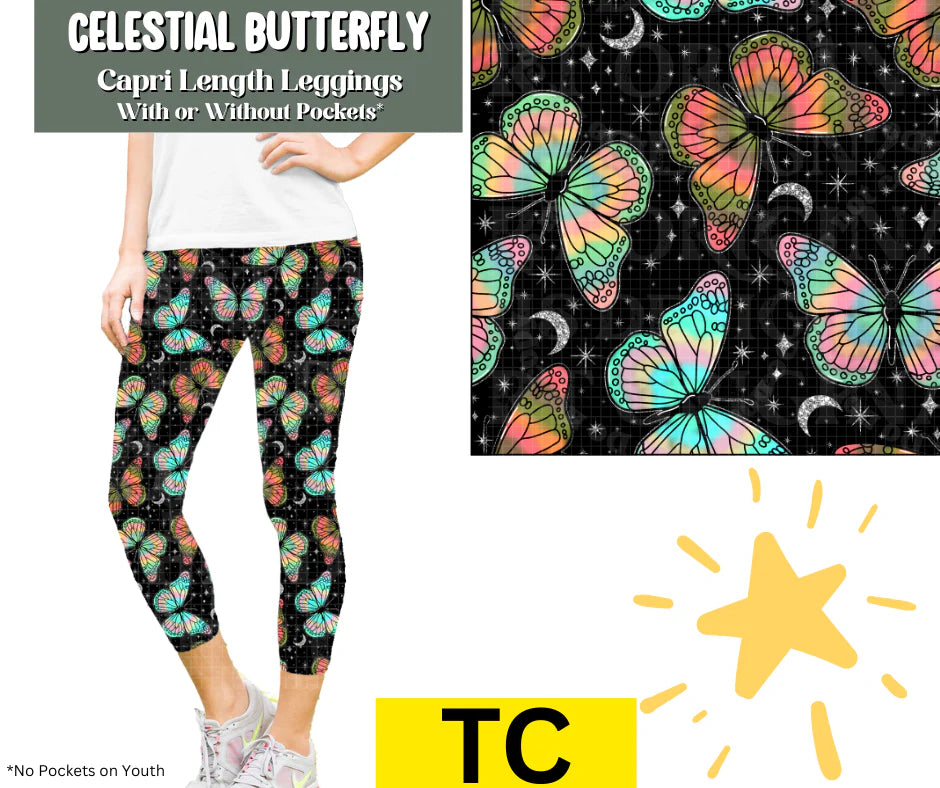 Celestial Butterfly Capri Length Leggings w/ Pockets