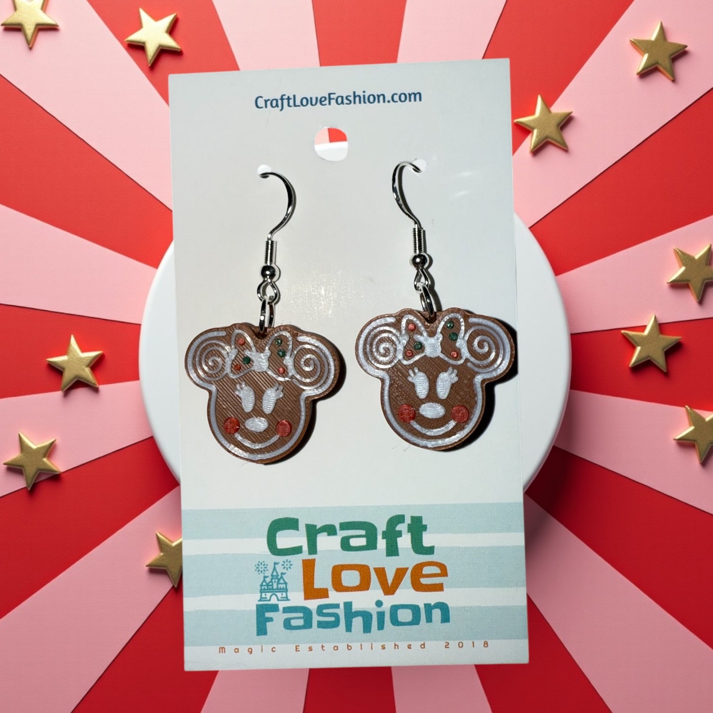 Gingerbread Min Head- 3D Printed Earrings- Christmas