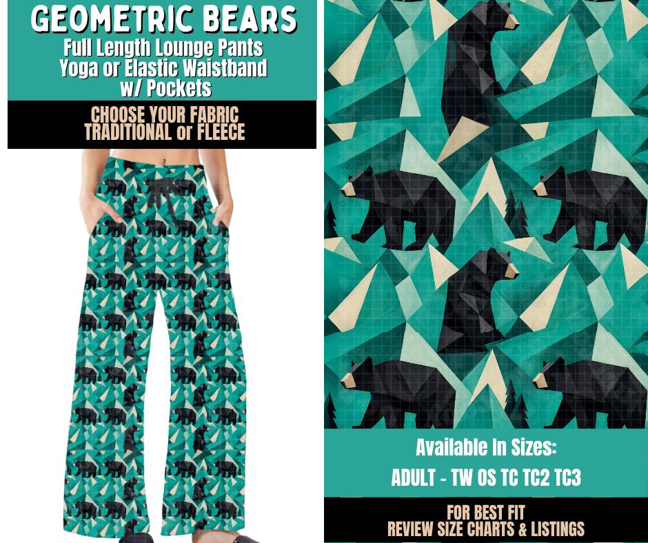 Preorder! Closes 11/12. ETA Feb. Geometric Bears Lounge Pants Choose Fleece or Traditional