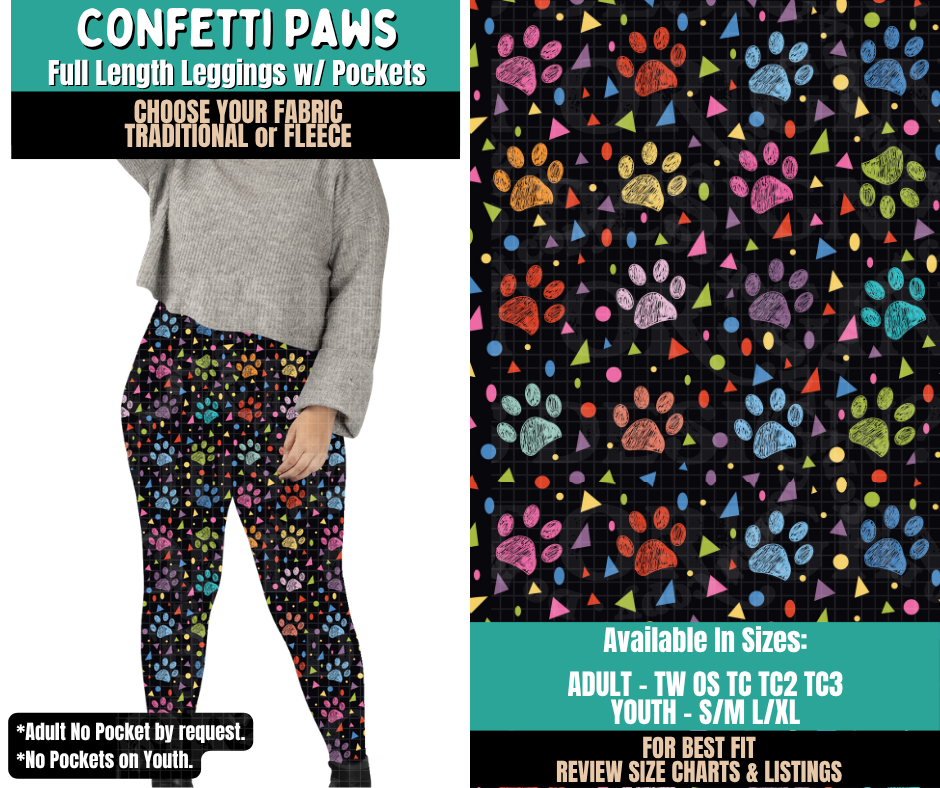 Preorder! Closes 11/12. ETA Feb. Confetti Paws Leggings Choose Fleece or Traditional