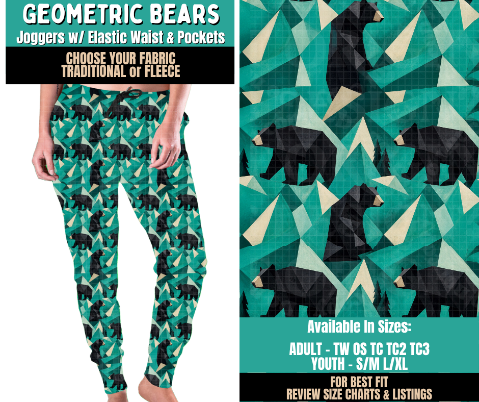 Preorder! Closes 11/12. ETA Feb. Geometric Bears Joggers Choose Fleece or Traditional