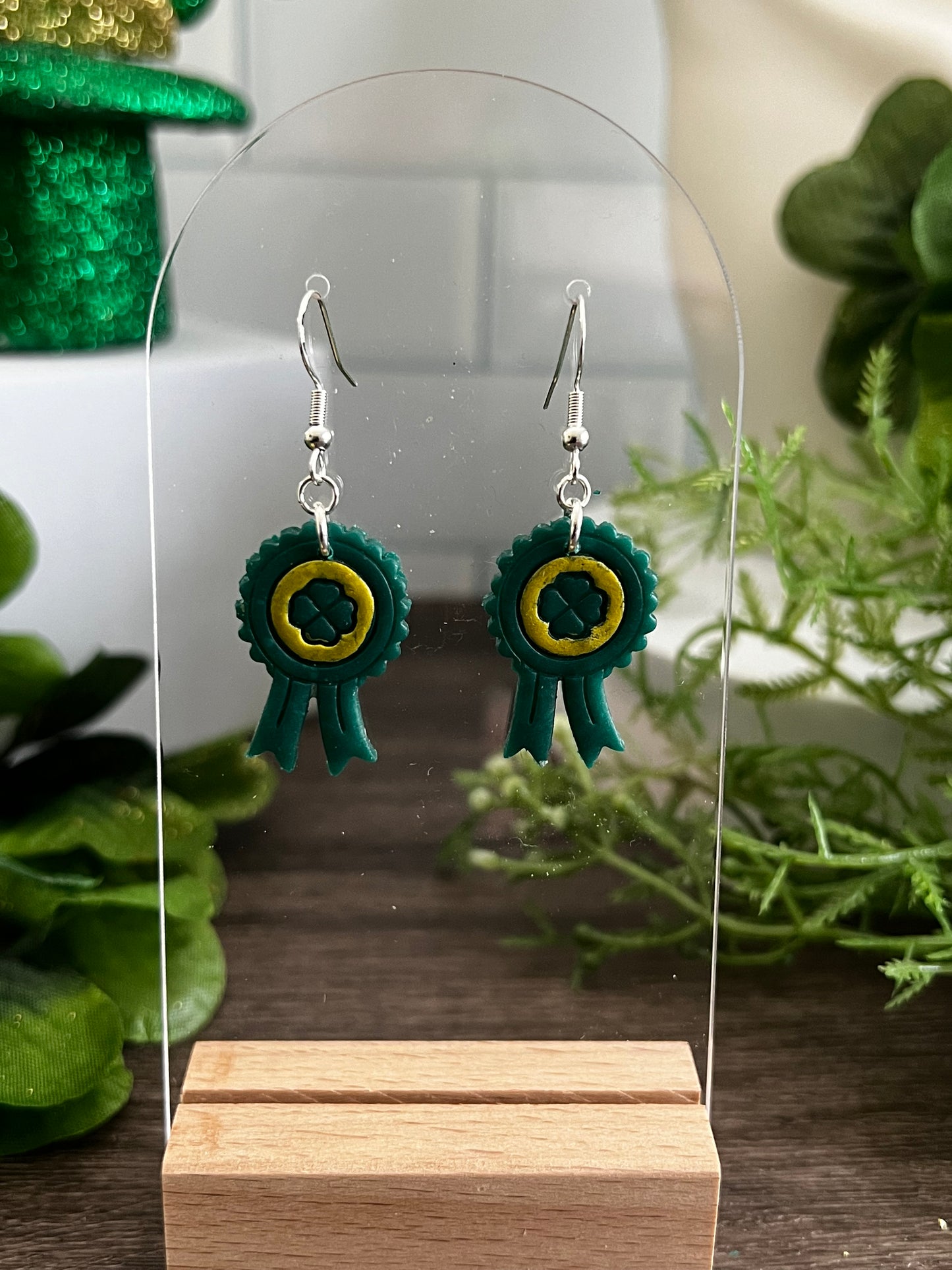 Shamrock Ribbon- St. Patrick's- Hook Earring