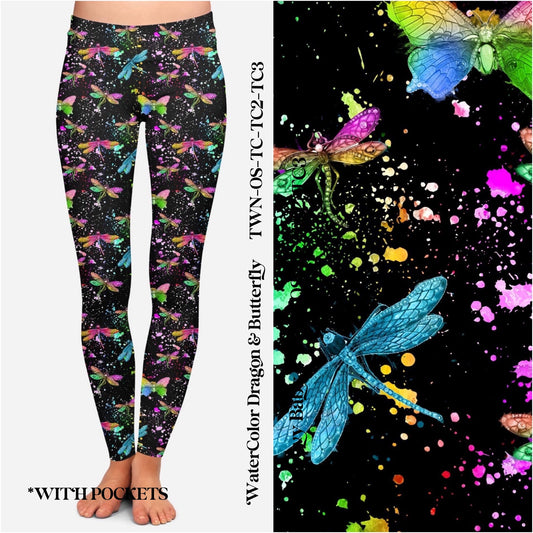 Watercolor Dragon & Butterfly - Leggings with Pockets
