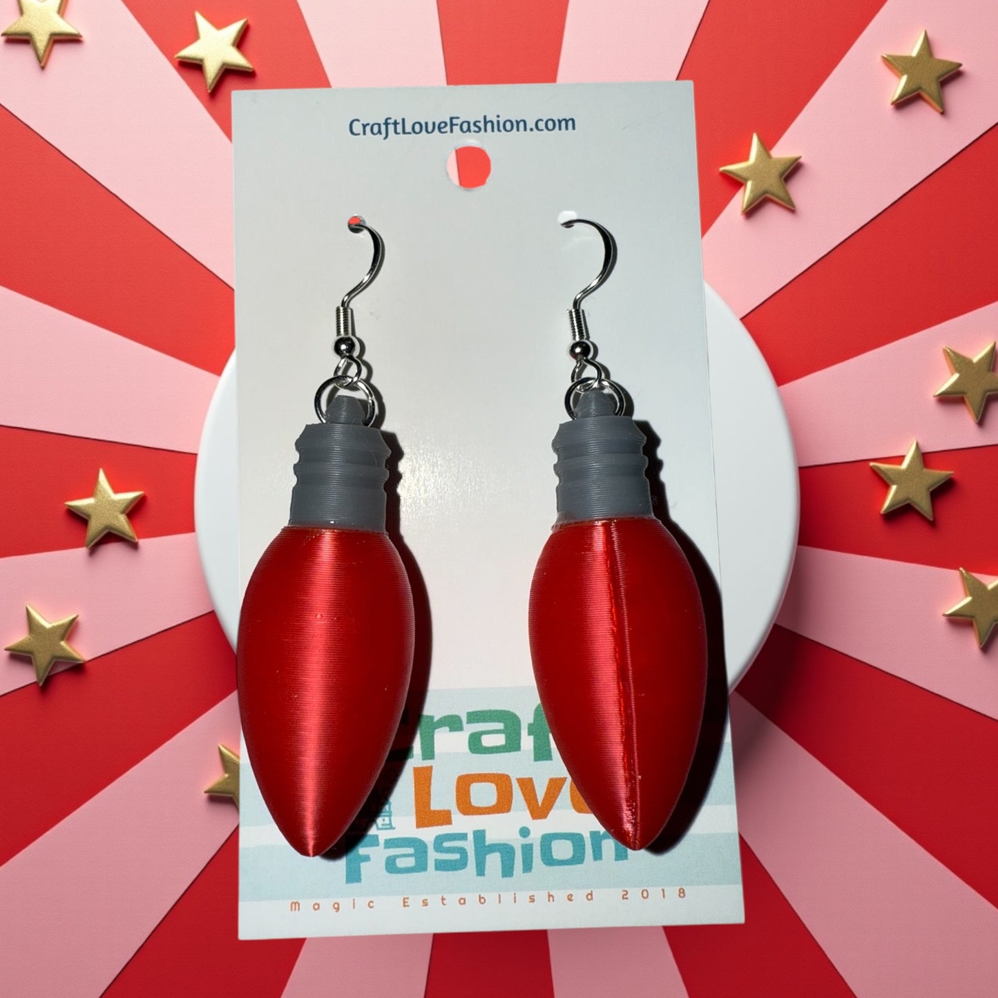 Red Christmas Light Bulbs- 3D Printed Earrings - Christmas