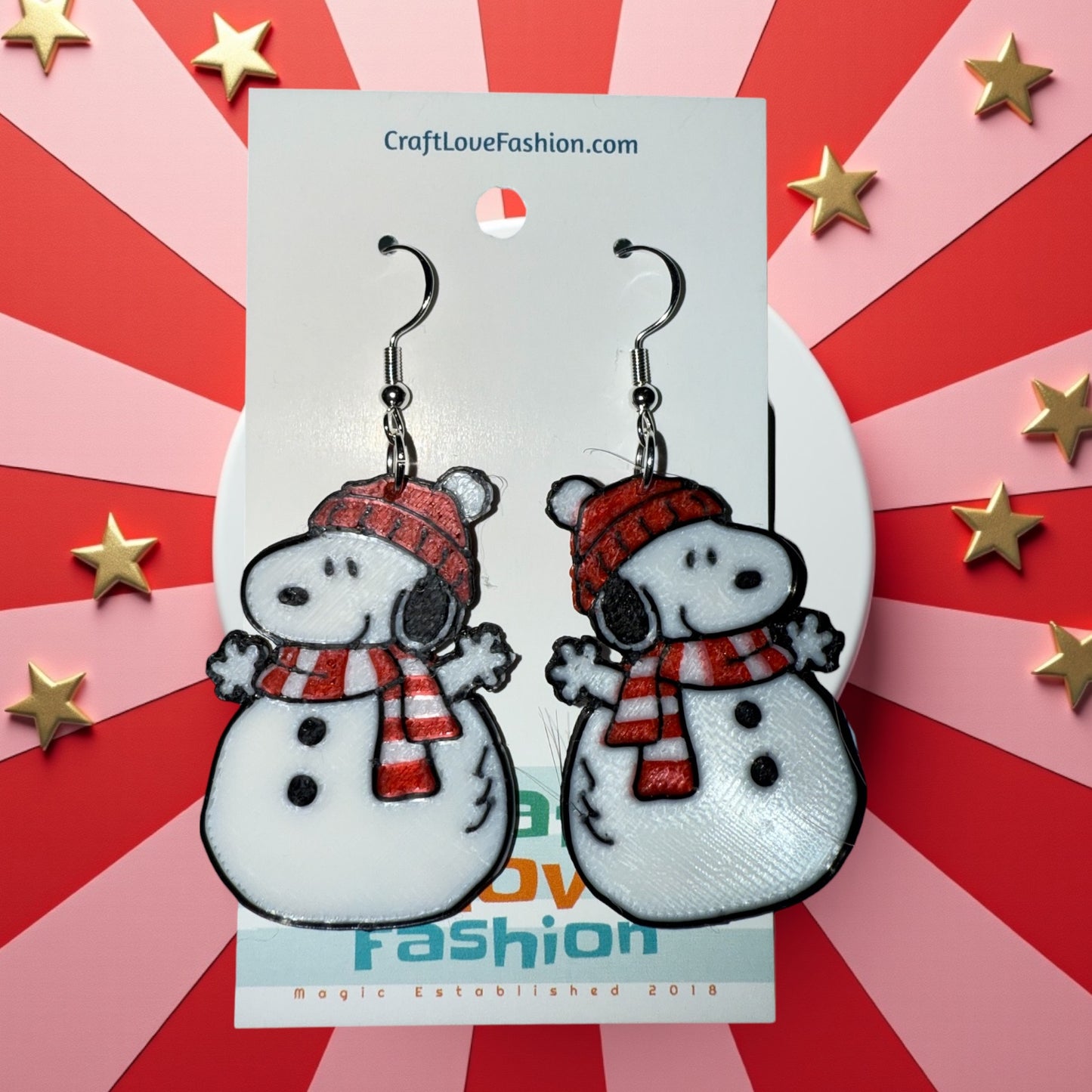 Snowman Beagle- 3D Printed Earrings