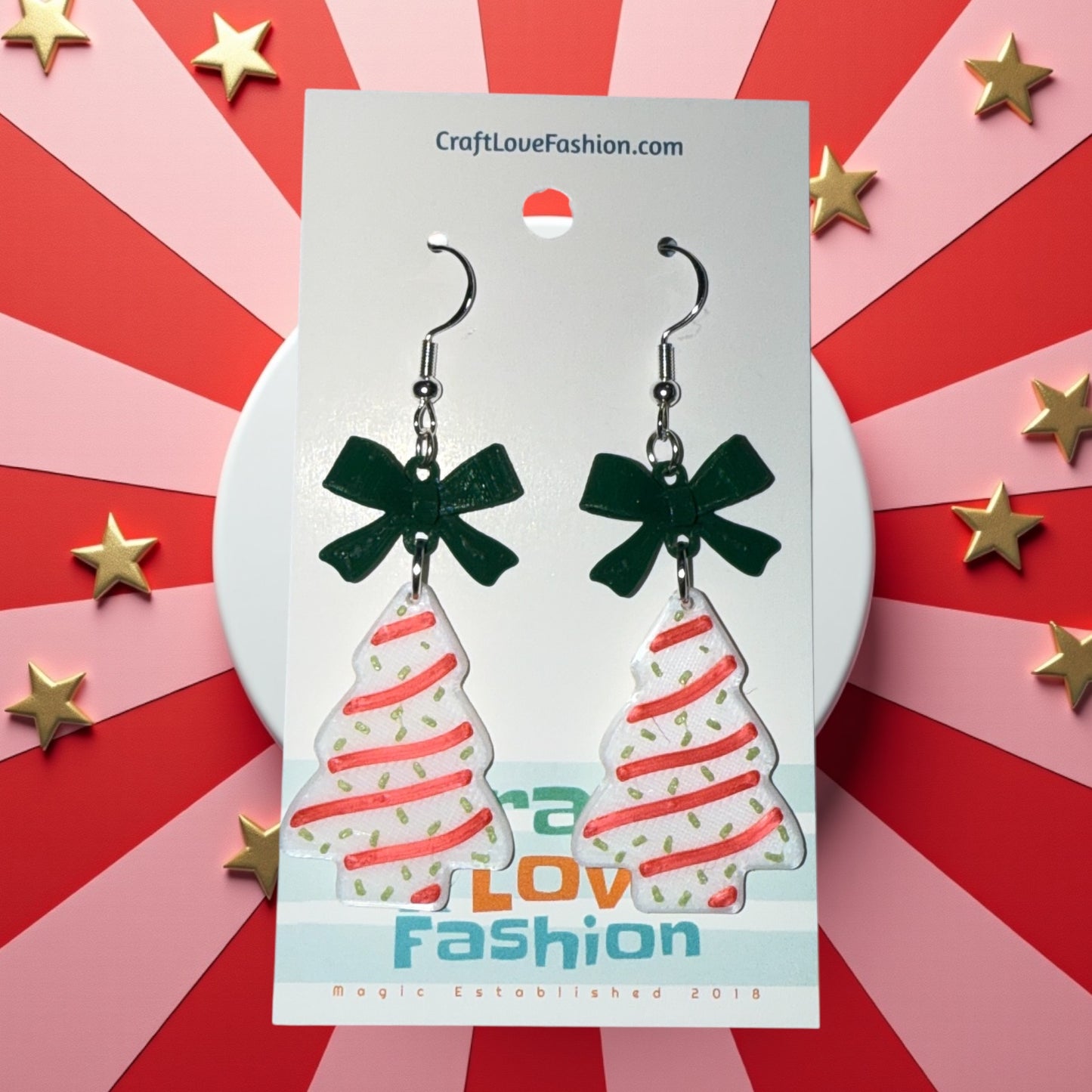 Christmas Tree Cake- 3D Printed Earrings