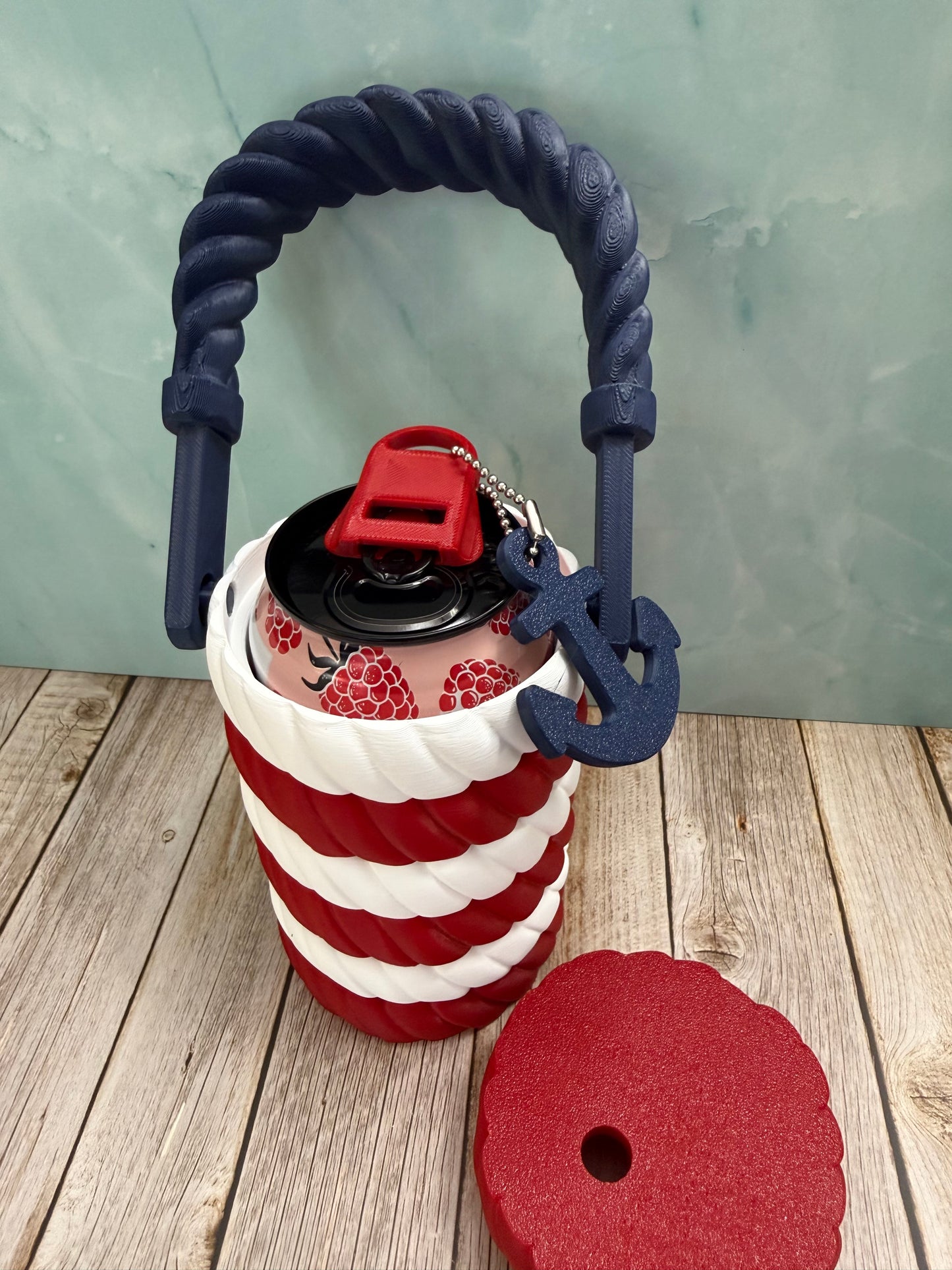 Nautical Rope Red, White, and Blue Cooler 12 oz Can Holder- 3D print