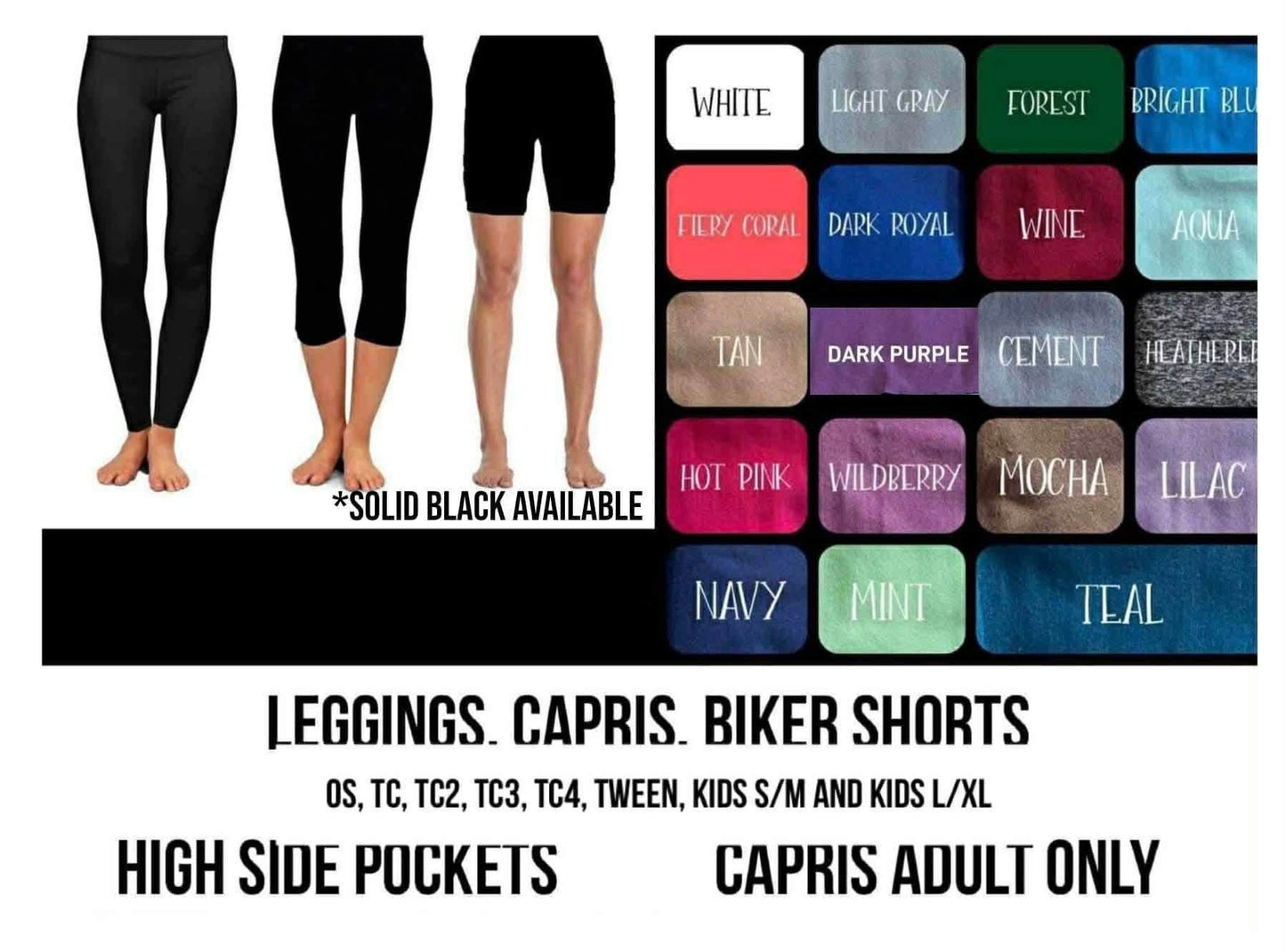 A6SB - Solid Colors Biker/Capris/Leggings with Pockets - Preorder Closing 8/12 ETA: Late Sept