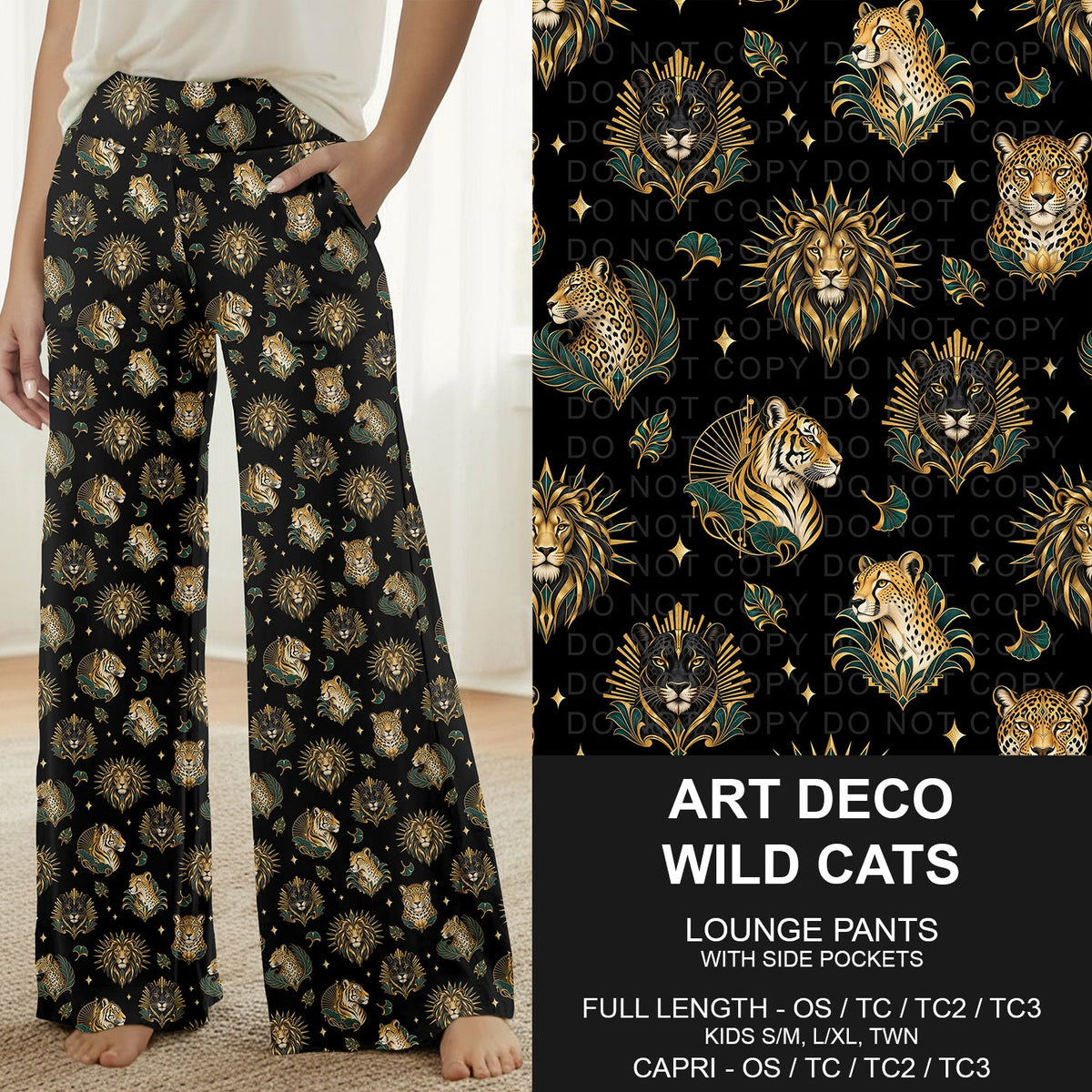 B320 - Preorder Art Deco Wild Cats Lounge Pants (Closes 11/08. ETA: mid Jan.)