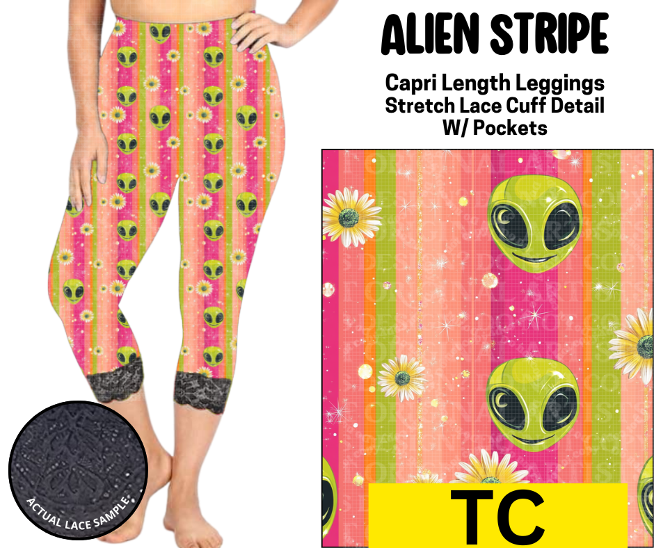 Alien Stripe Lace Cuff Capris w/ Pockets