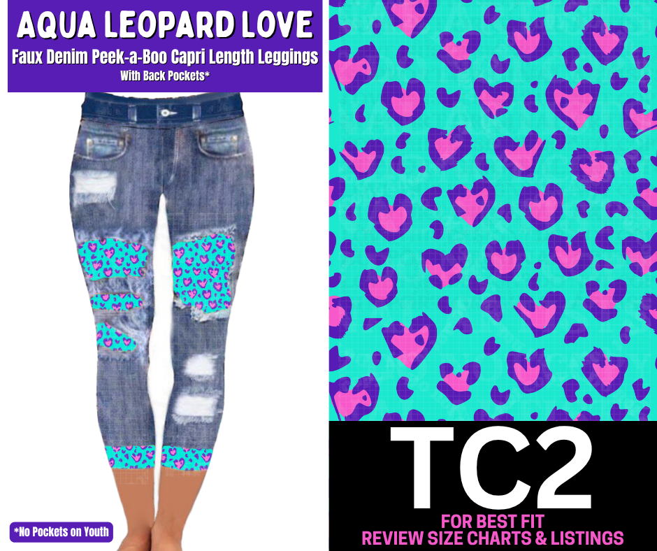Aqua Leopard Capri Faux Denim Peekaboo