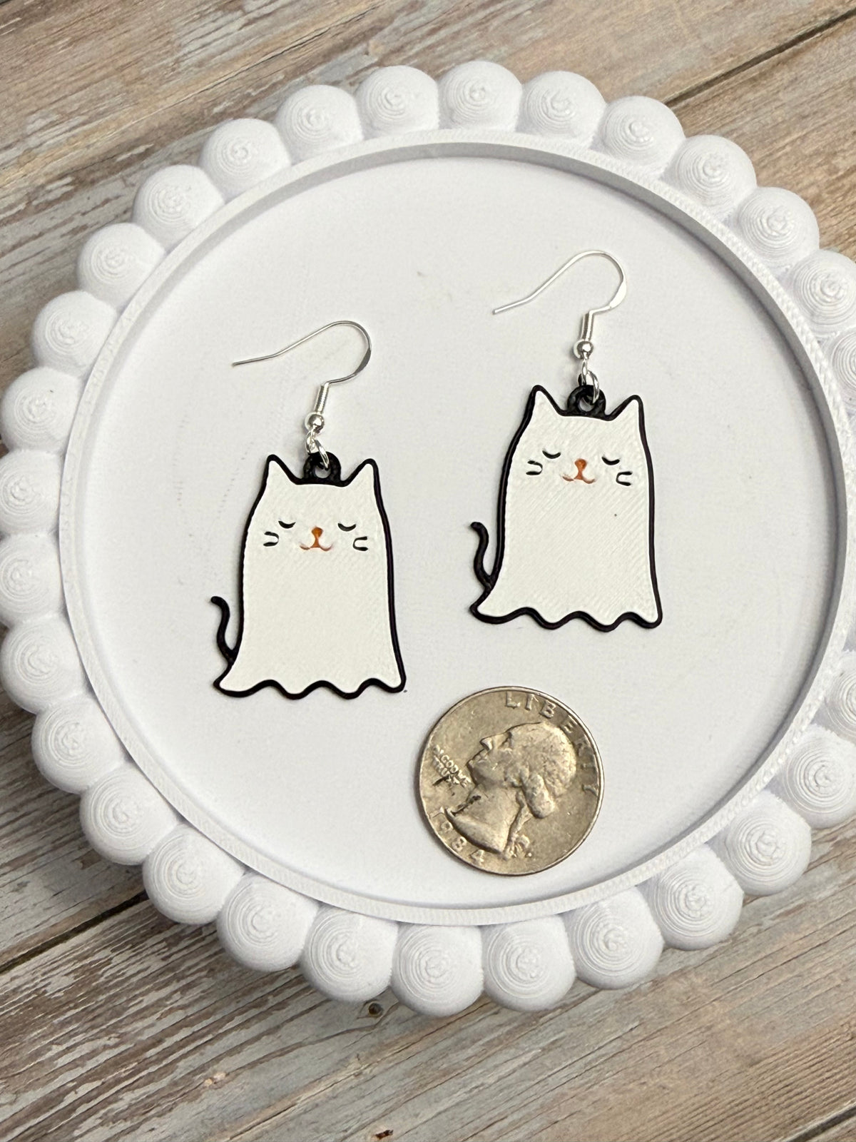 Cat Ghost- 3D Printed Earrings - Halloween