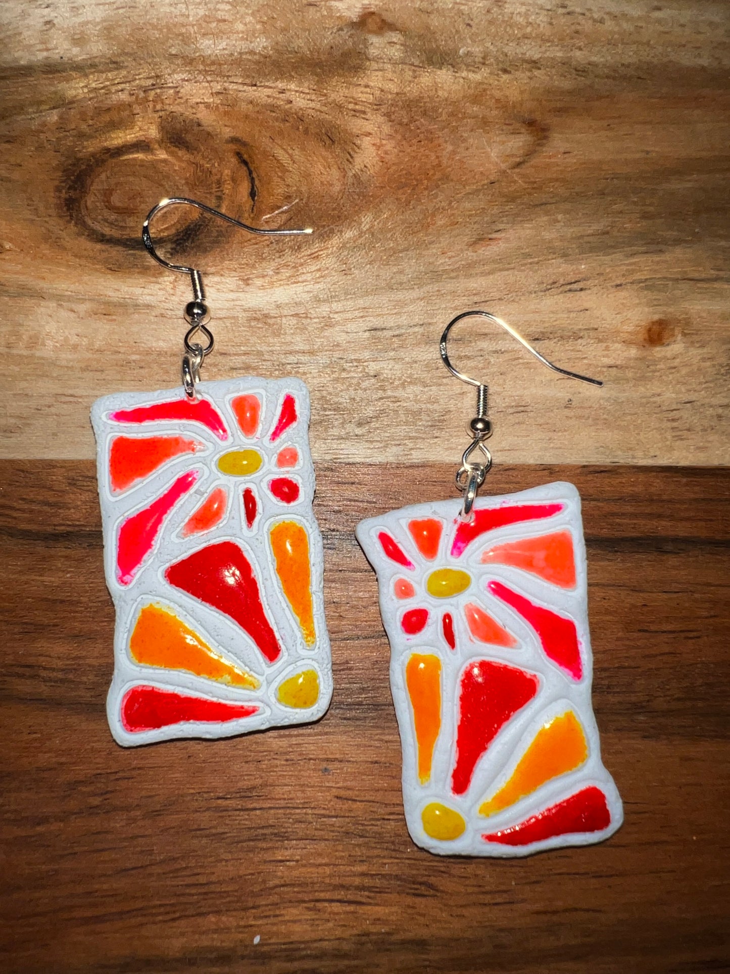 Pink Floral Tile- Hook Earring