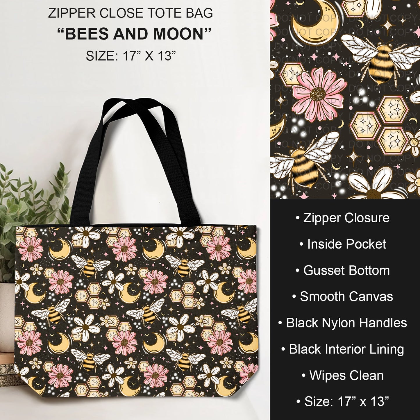 B232 - Preorder Bees and Moon Tote Bag (Closes 6/04. ETA: late July)