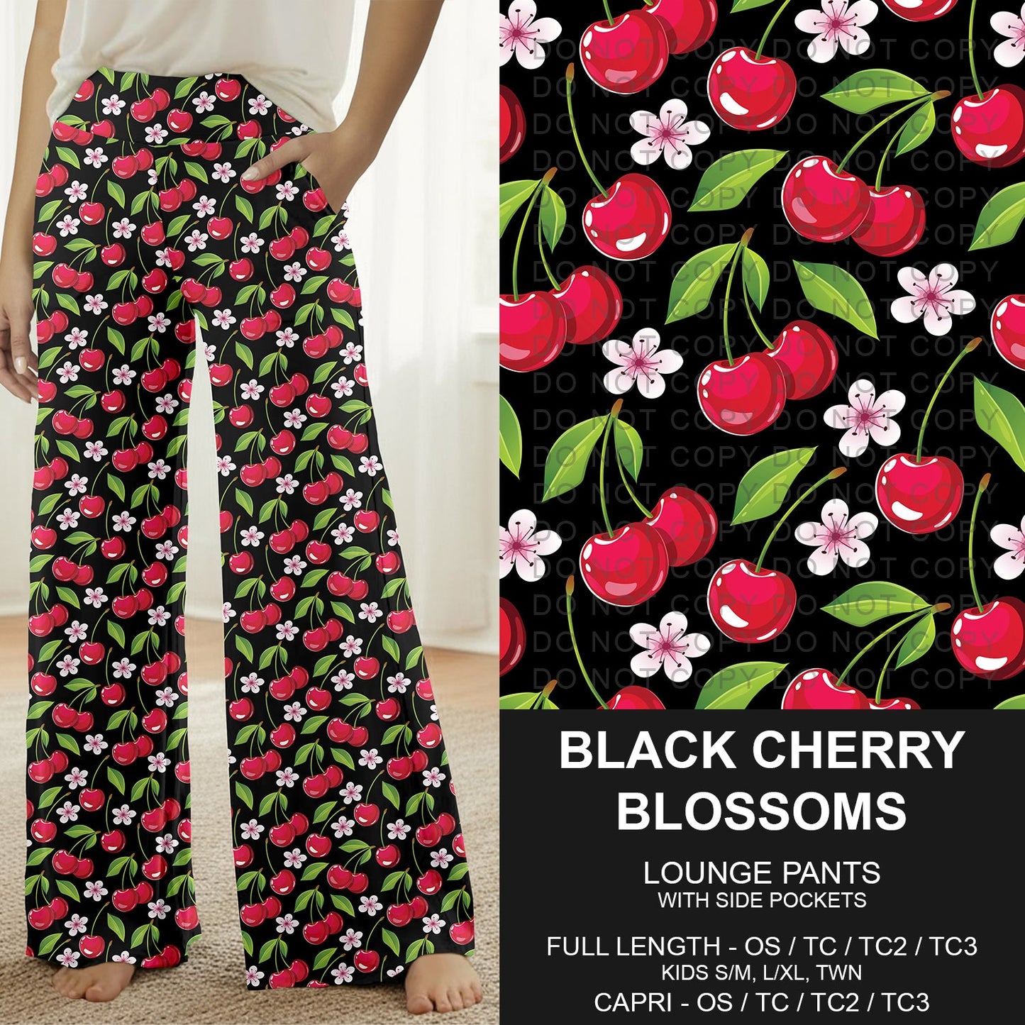 B294 - Preorder Black Cherry Blossoms Lounge Pants (Closes 6/07. ETA: early Aug.)