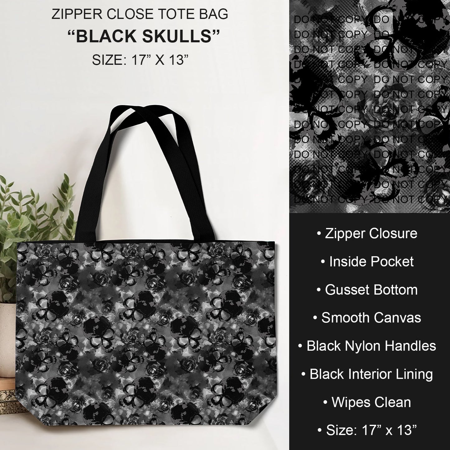 B232 - Preorder Black Skulls Tote Bag (Closes 6/04. ETA: late July)