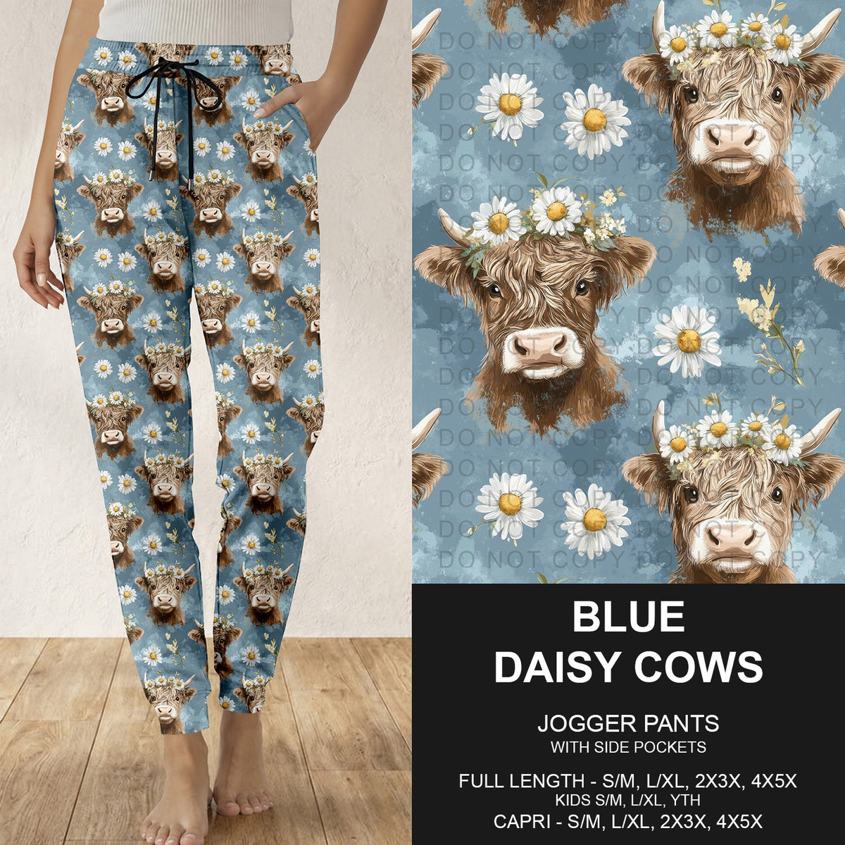 B317 - Preorder Blue Daisy Cows Joggers (Closes 10/18. ETA: late Dec.)