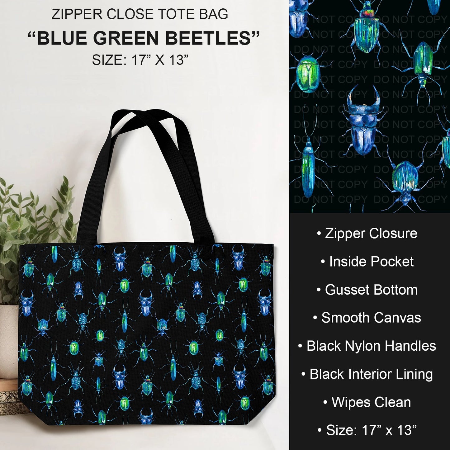 B232 - Preorder Blue Green Beetles Tote Bag (Closes 6/04. ETA: late July)