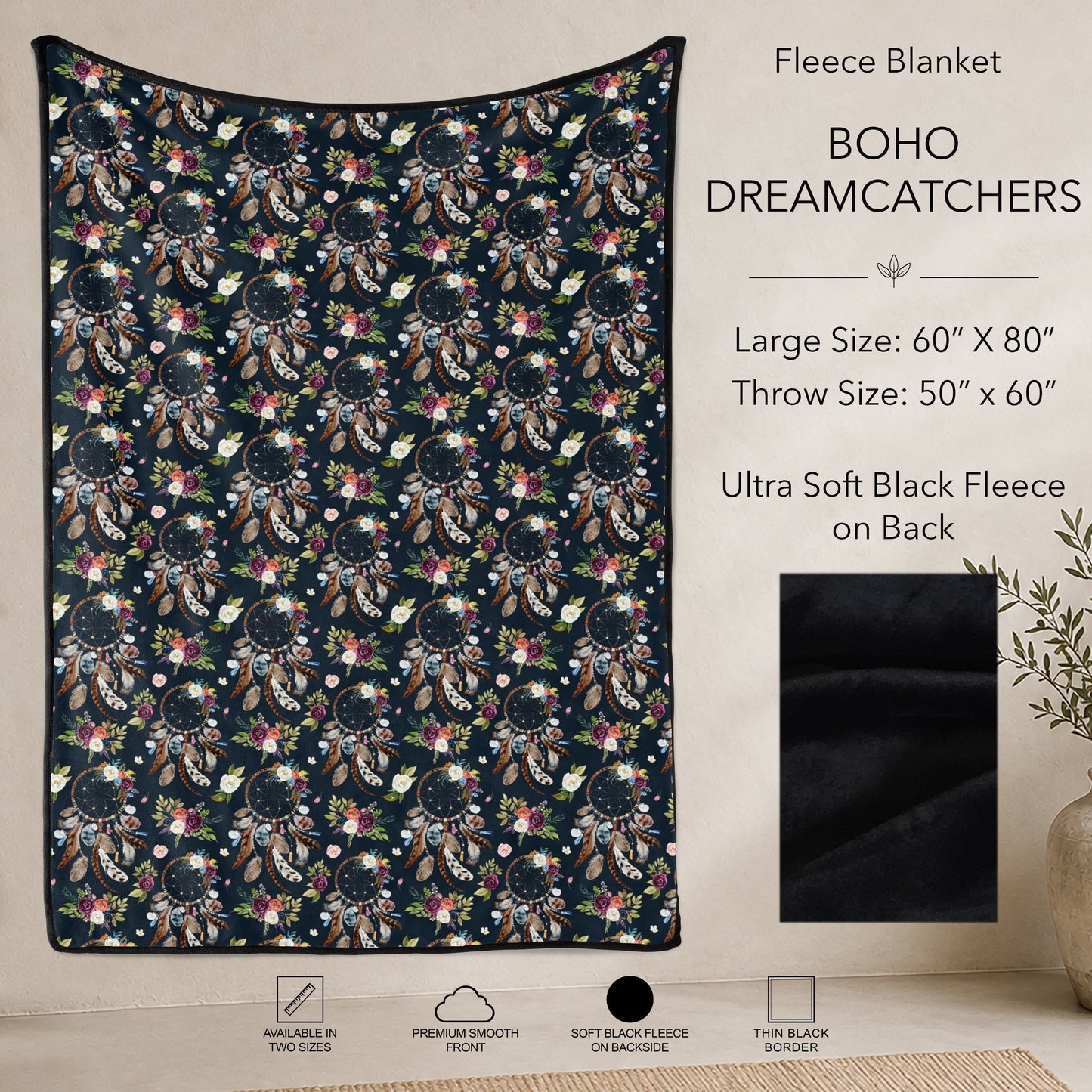 B304 - Pre-Order Boho Dreamcatchers Fleece Blanket (Closes 7/31. ETA: early Oct)