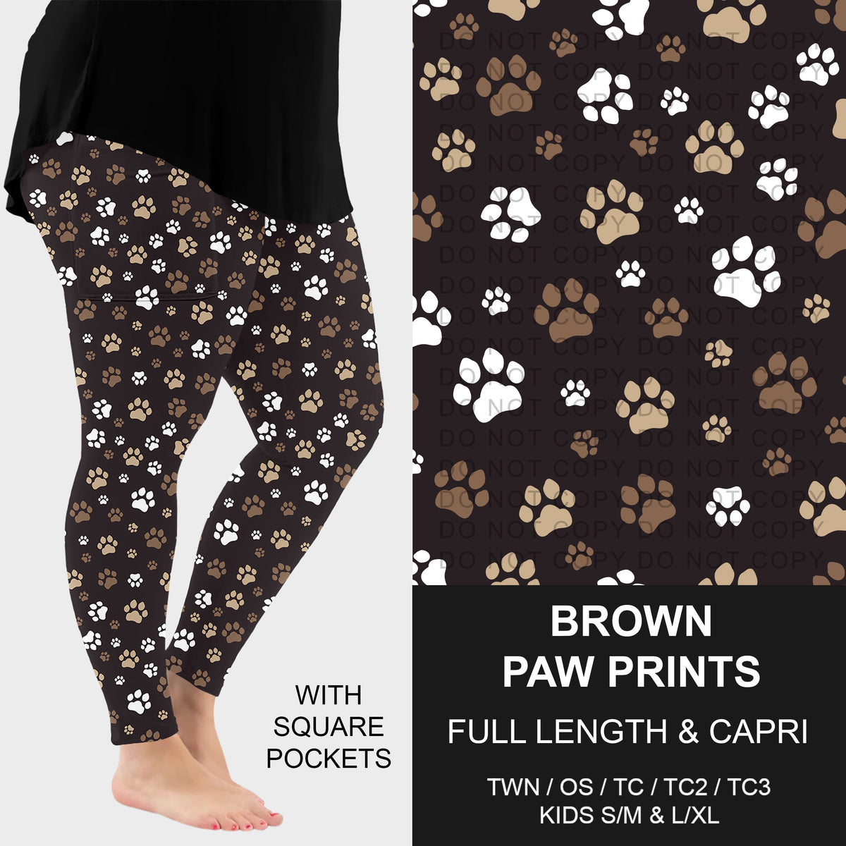 B316 - Preorder Brown Paw Prints Leggings w/ Pockets (Closes 10/11. ETA: mid Dec.)
