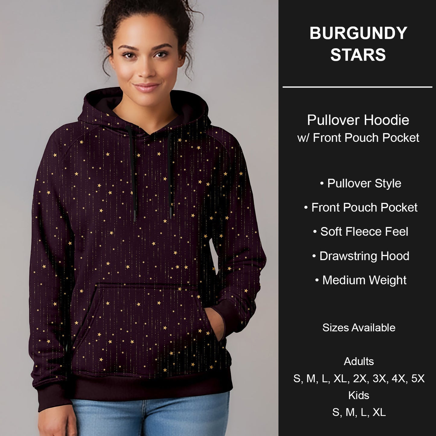 B266 - Preorder Burgundy Stars Pullover Hoodie (Closes 12/17. ETA late Feb.)