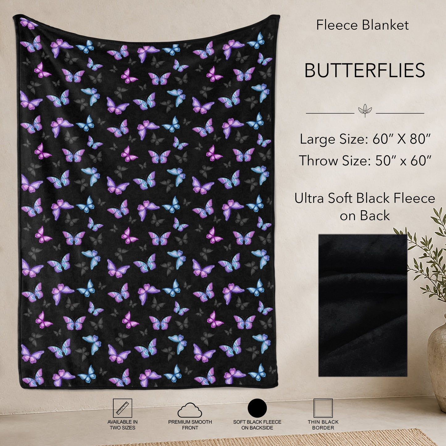 B304 - Pre-Order Butterflies Fleece Blanket (Closes 7/31. ETA: early Oct)