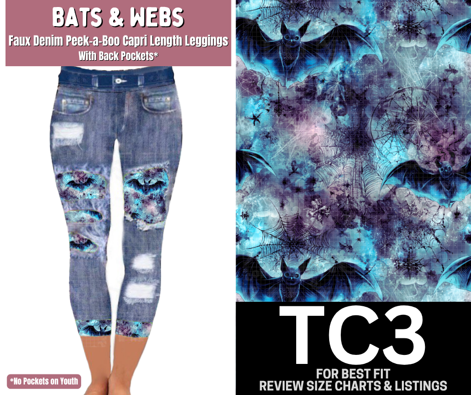 Bats & Webs Capri Faux Denim Peekaboo