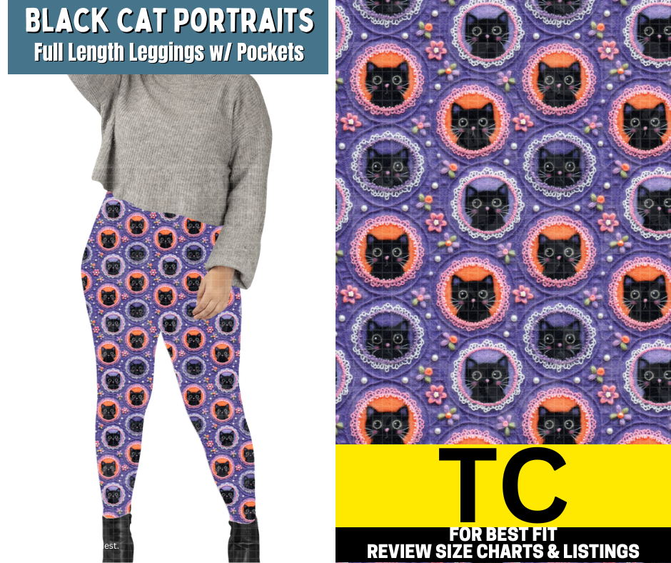 Black Cat Portraits Full Length Leggings w/ Pockets