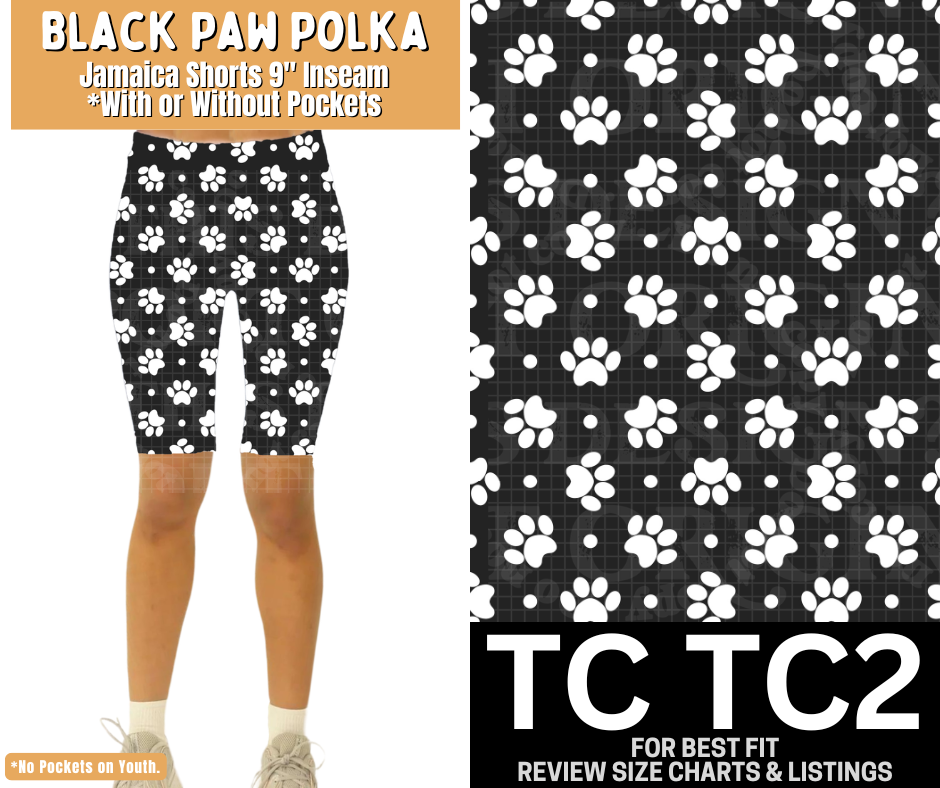 Black Paw Polka Jamaica Shorts w/ Pockets