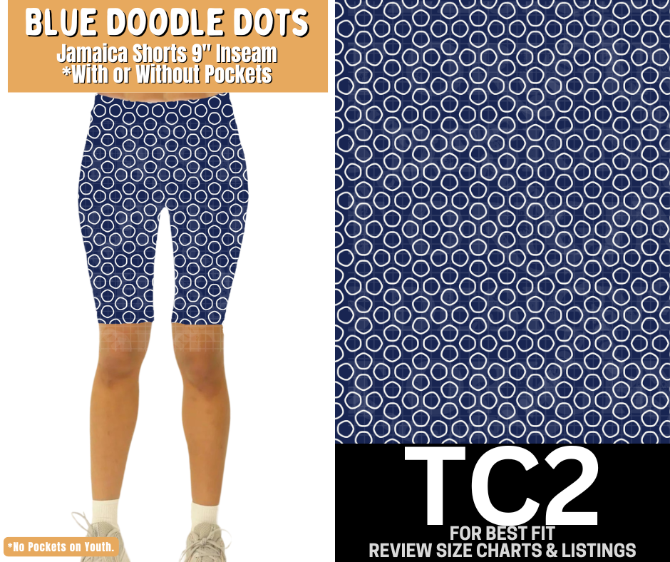 Blue Doodle Dots Jamaica Shorts w/ Pockets