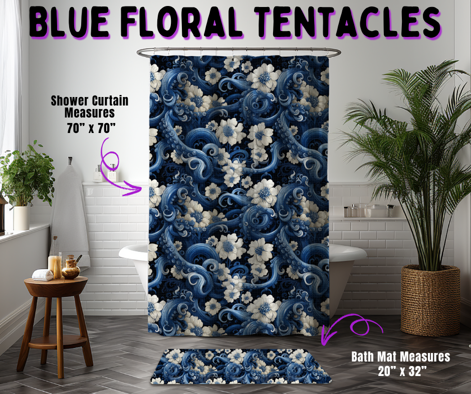 Preorder! Closes 10/21. ETA Jan. Blue Floral Tentacles Custom Shower Curtain and/or Bath Mat