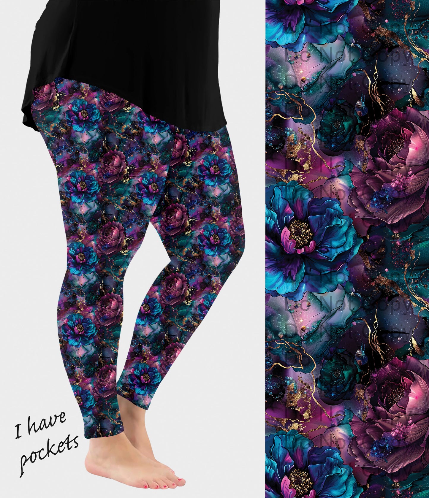 RTS - Blue and Purple Agate Floral Leggings w/ Pockets