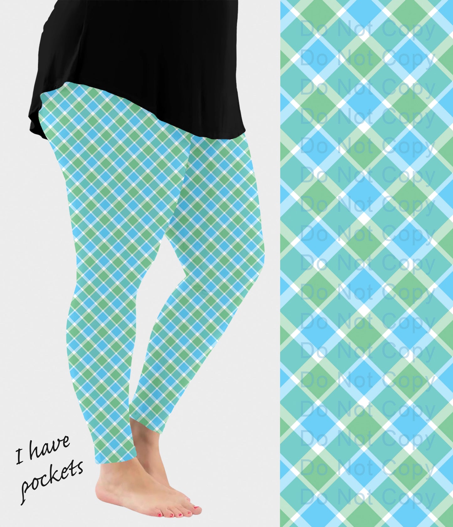 RTS - Blue and Green Plaid Leggings w/ Pockets