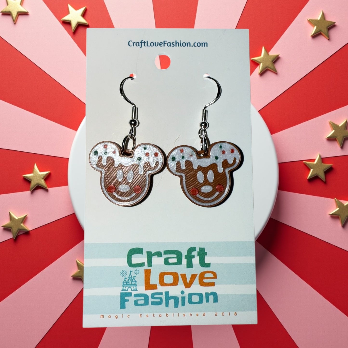Gingerbread Mick Head- 3D Printed Earrings