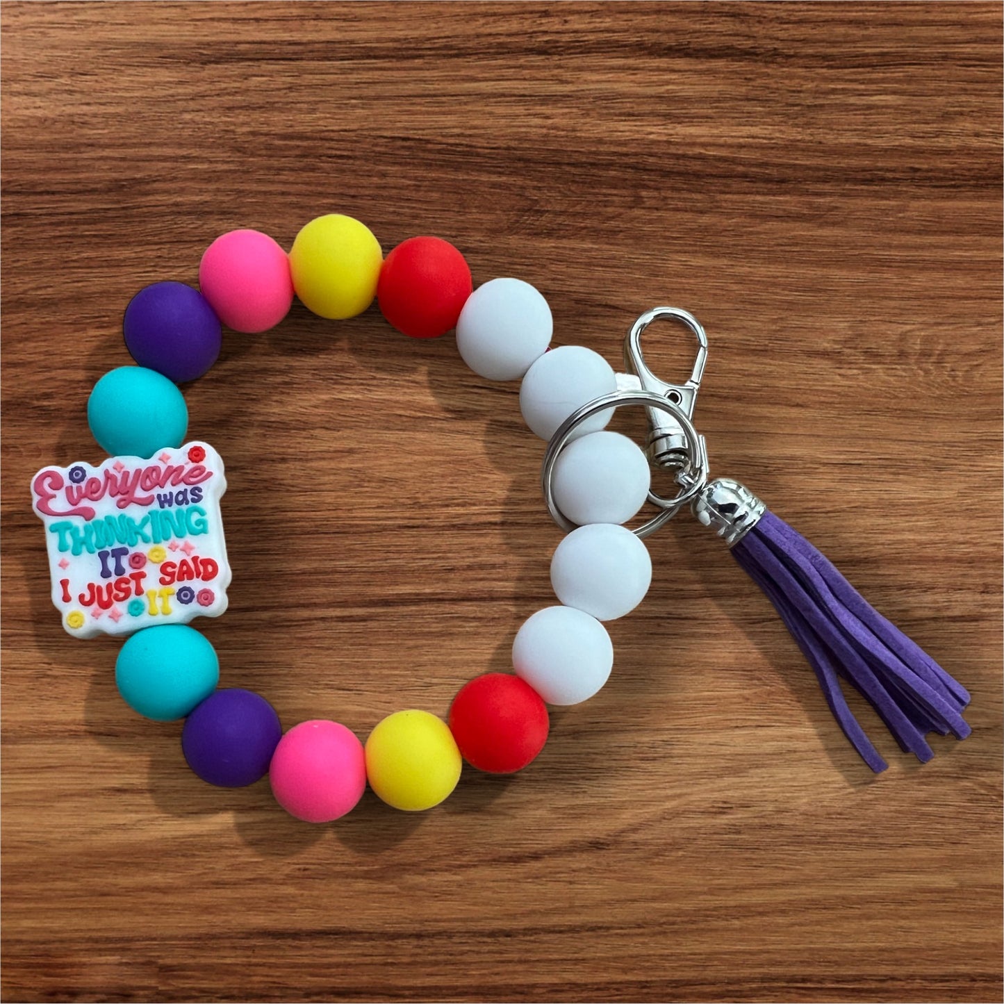 I Just Said It Silicone Keychain Beaded Wristlet with Tassel
