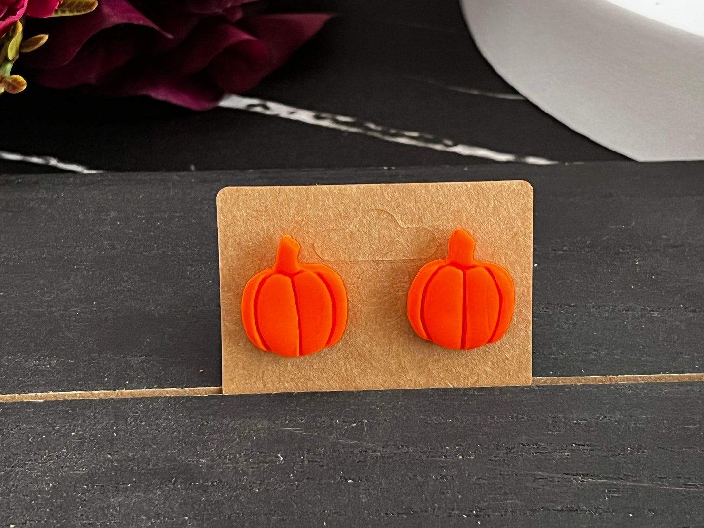 Orange Pumpkin Spooky Stud Earrings