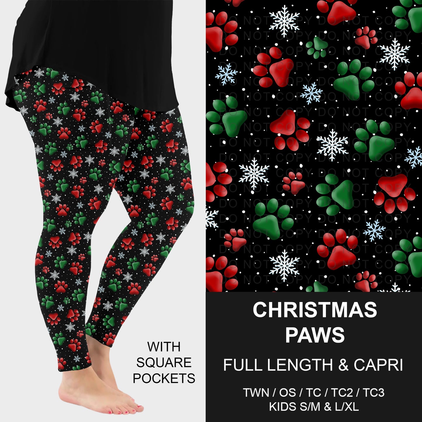 B312 - Preorder Christmas Paws Leggings w/ Pockets (Closes 9/13. ETA: mid Nov.)