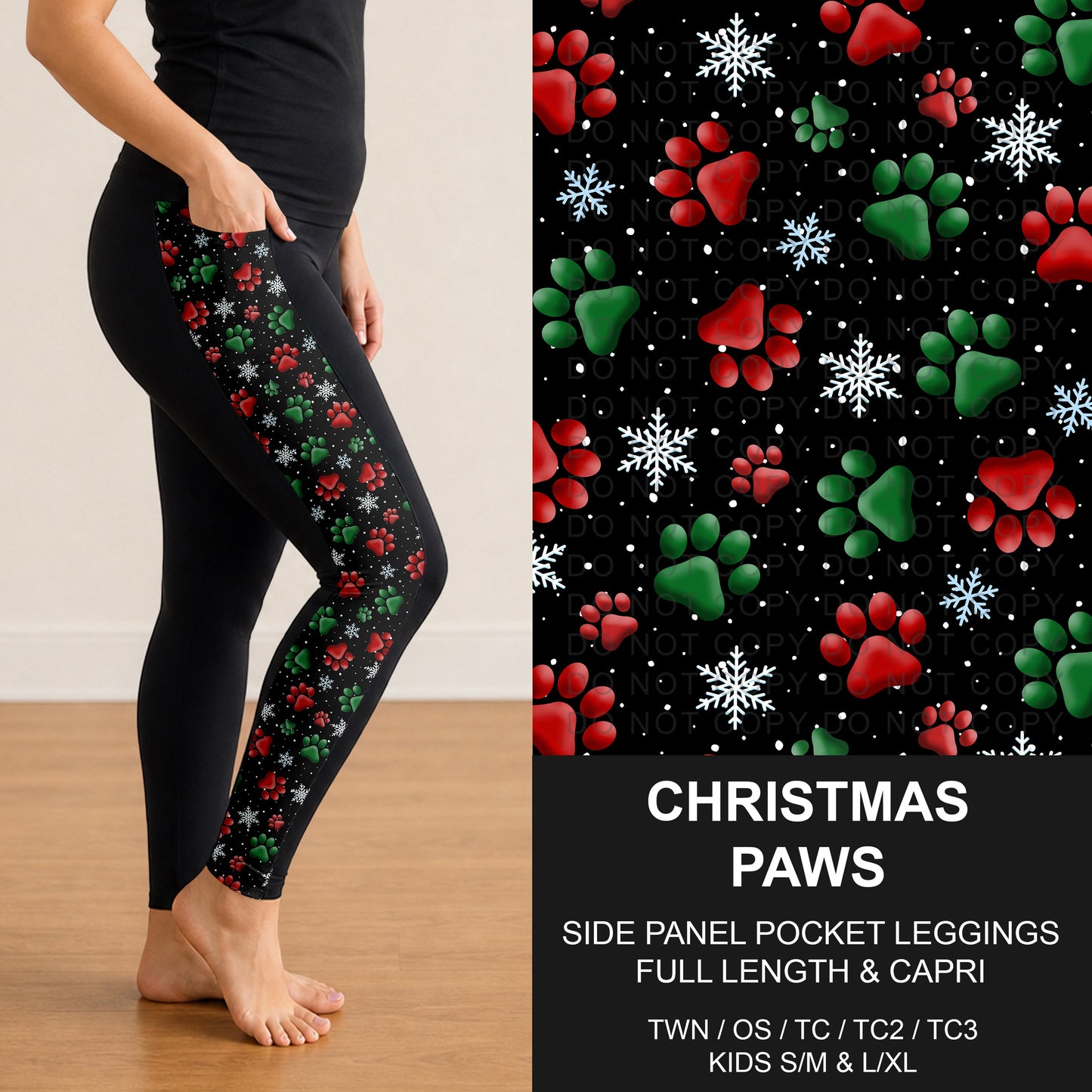 B312 - Preorder Christmas Paws Side Panel Pocket Leggings (Closes 9/13. ETA: mid Nov.)