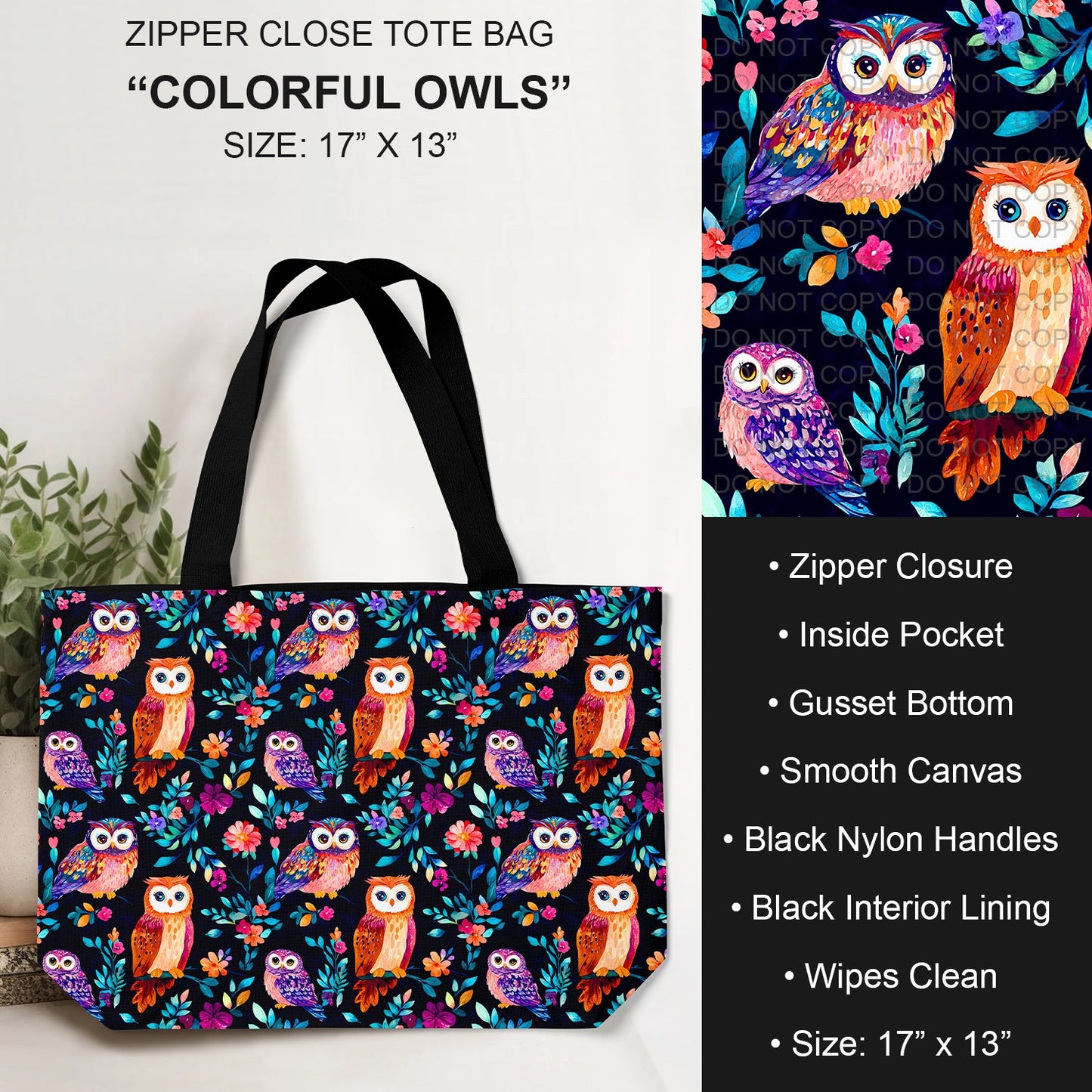 B232 - Preorder Colorful Owls Tote Bag (Closes 6/04. ETA: late July)