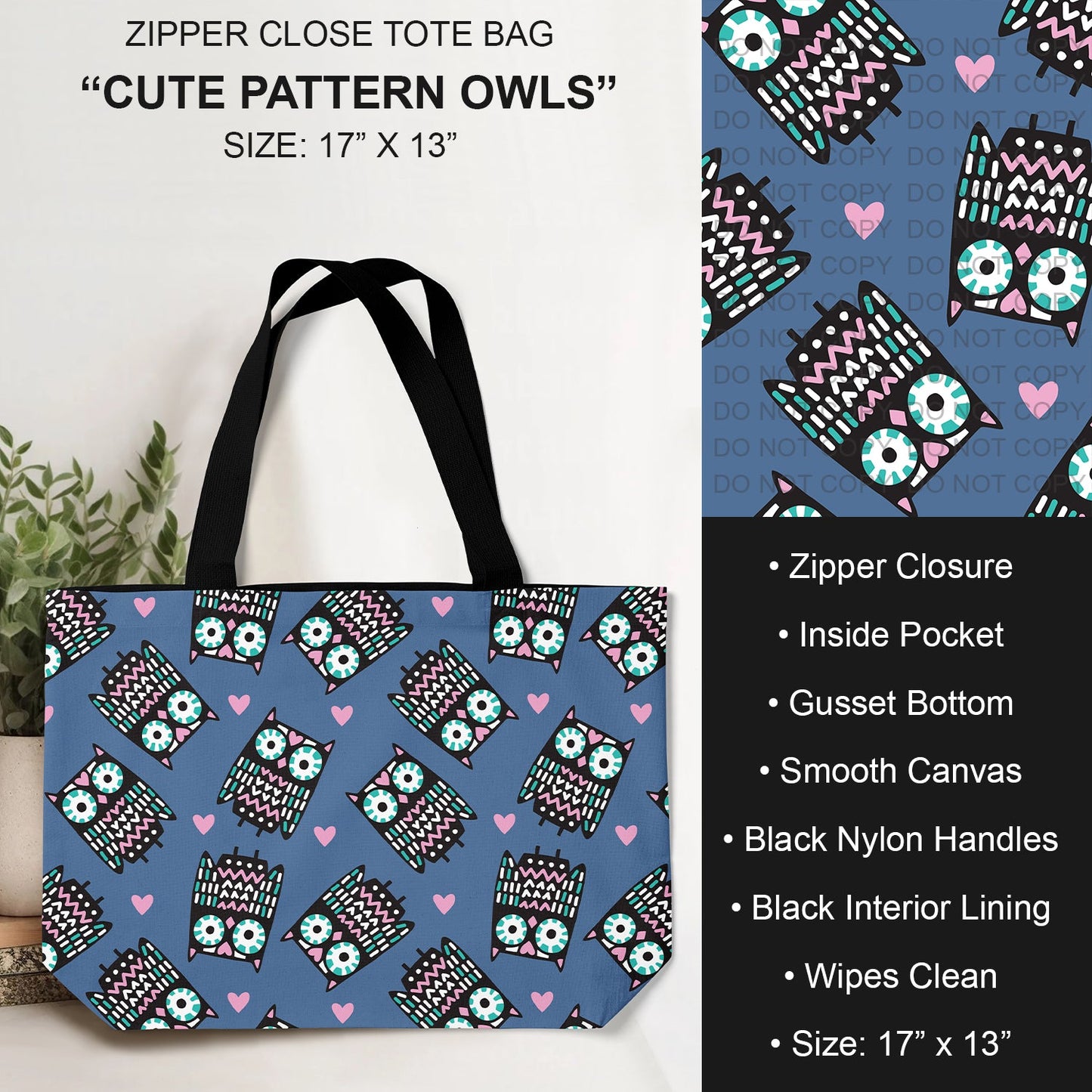B232 - Preorder Cute Pattern Owls Tote Bag (Closes 6/04. ETA: late July)