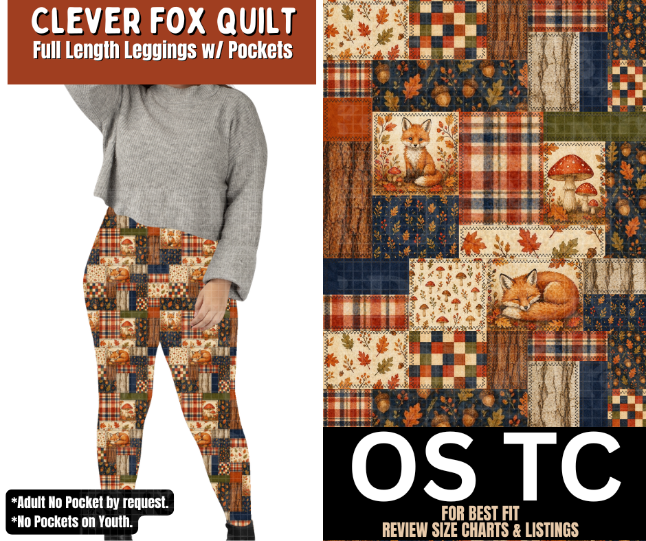 Clever Fox Quilt Full Length Leggings w/ Pockets