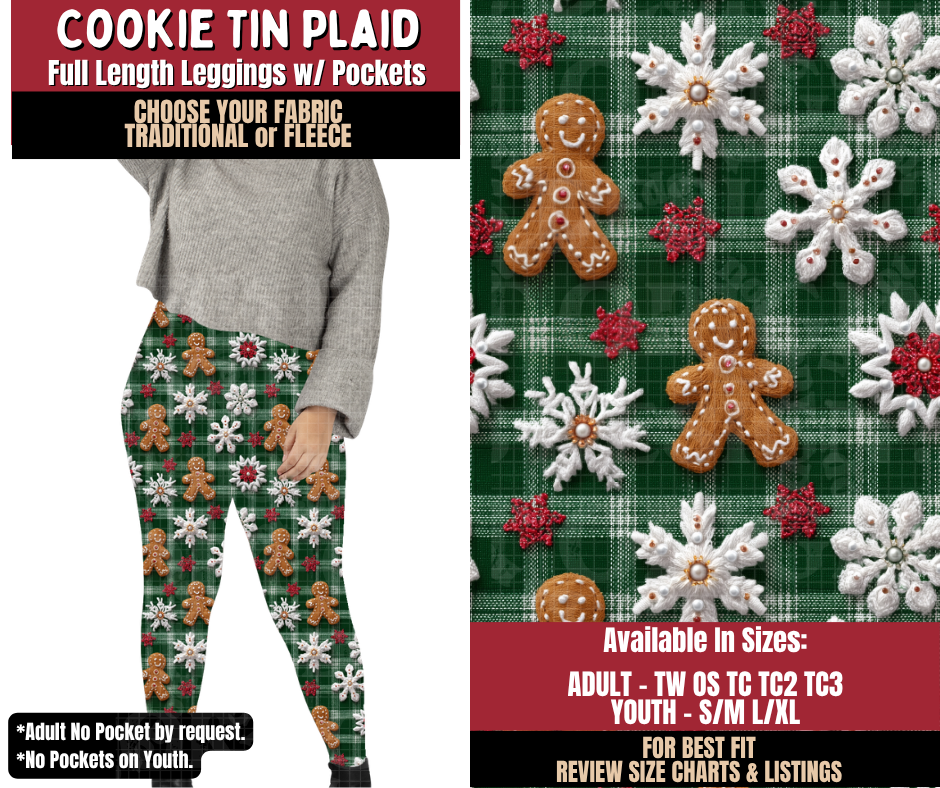 Preorder! Closes 9/7. ETA Dec. Cookie Tin Plaid Leggings Choose Fleece or Traditional