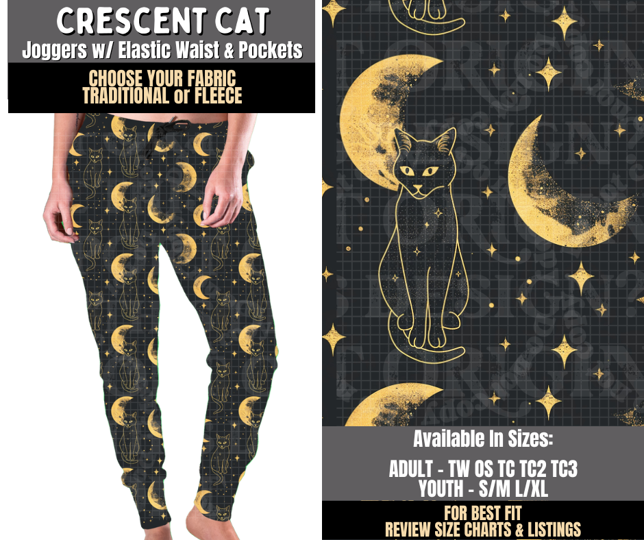 Preorder! Closes 8/3. ETA Nov. Crescent Cat Joggers Choose Fleece or Traditional