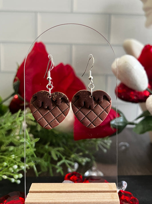 Chocolate Heart Waffles- Valentine’s- Hook Earring