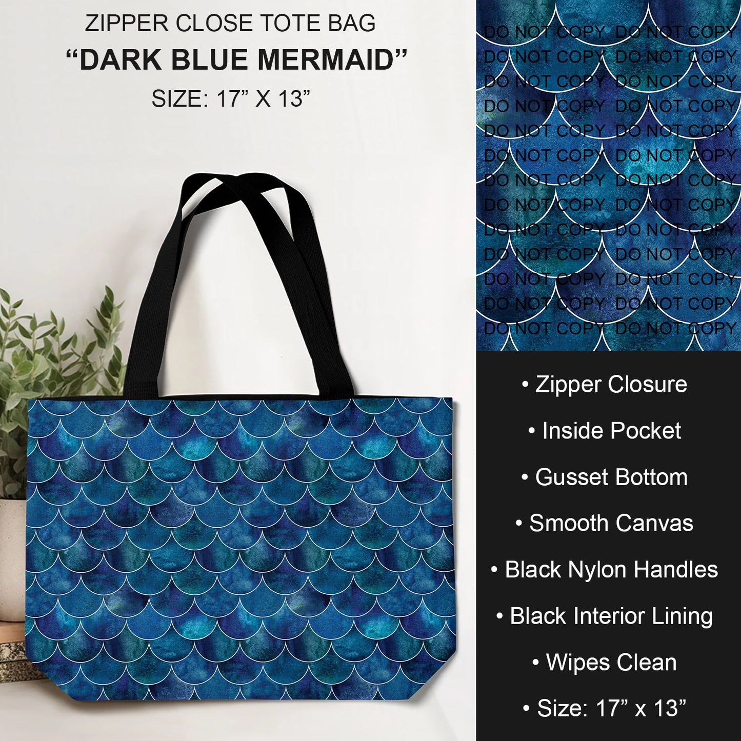 B232 - Preorder Dark Blue Mermaid Tote Bag (Closes 6/04. ETA: late July)