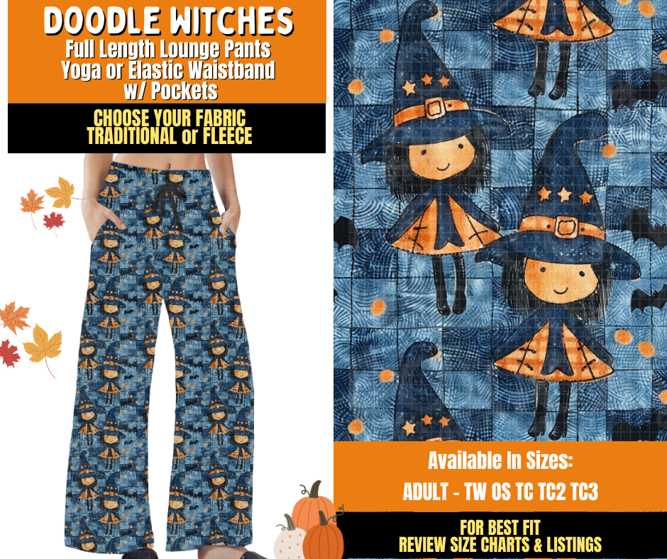 Preorder! Closes 7/16. ETA Oct. Doodle Witches Lounge Pants Choose Fleece or Traditional