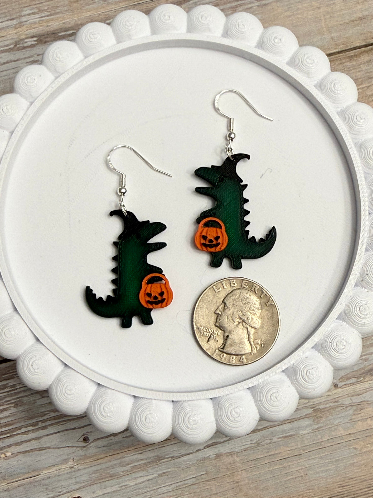 Trick or Treat Dino- 3D Printed Earrings - Halloween