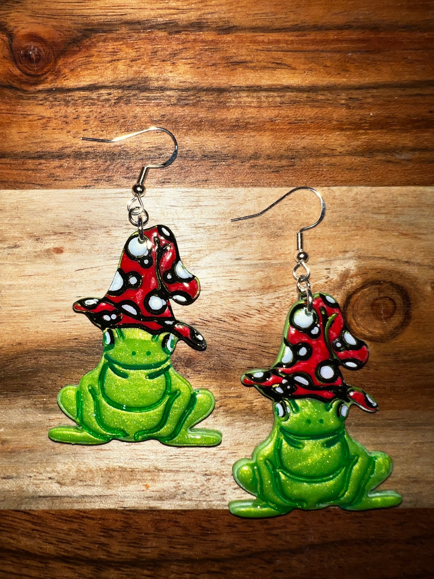 Mystic Mushroom Frog- Hook Earring
