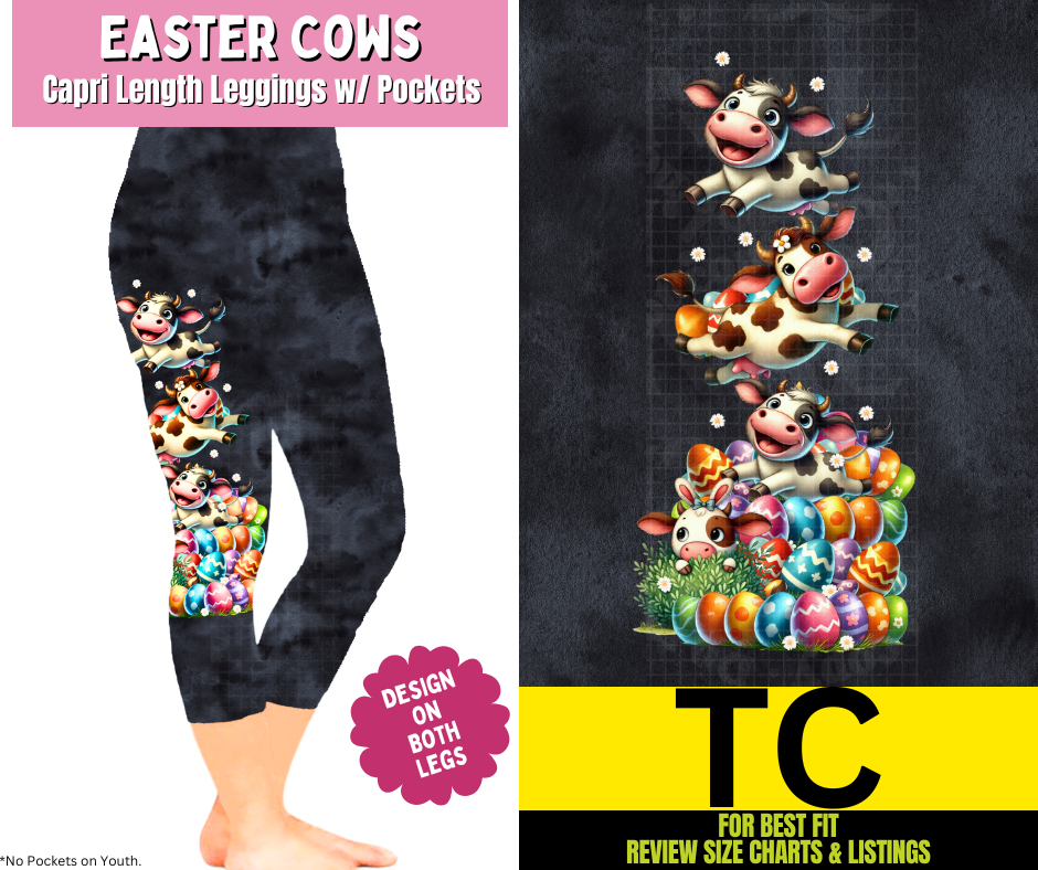 Easter Cows Capri Leggings w/ Side Leg Designs