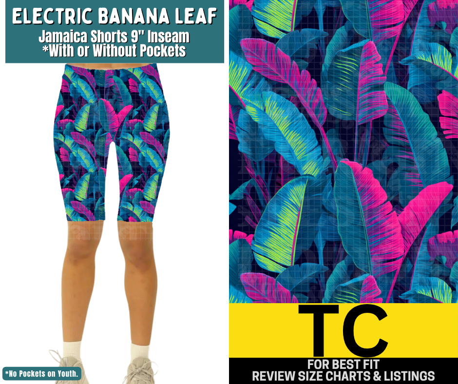Electric Banana Leaf Jamaica Shorts w/ Pockets
